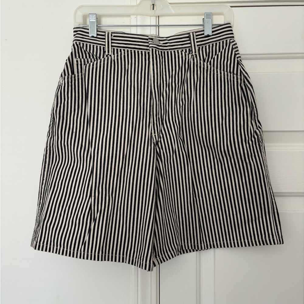 Vintage made is USA canvas denim black and white striped high waisted shorts S10